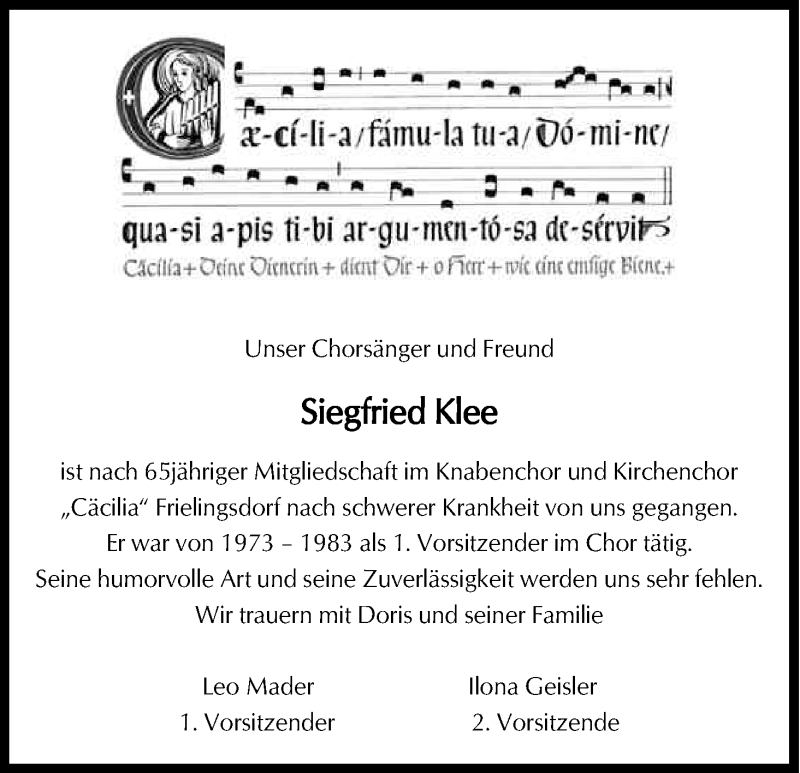  Traueranzeige für Siegfried Klee vom 15.08.2017 aus Kölner Stadt-Anzeiger / Kölnische Rundschau / Express