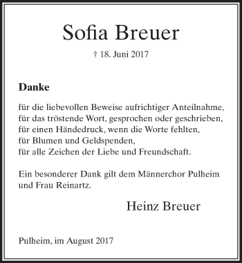 Anzeige von Sofia Breuer von  Sonntags-Post 