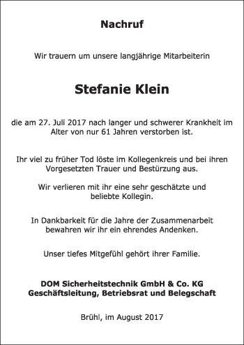 Anzeige von Stefanie Klein von  Schlossbote/Werbekurier 