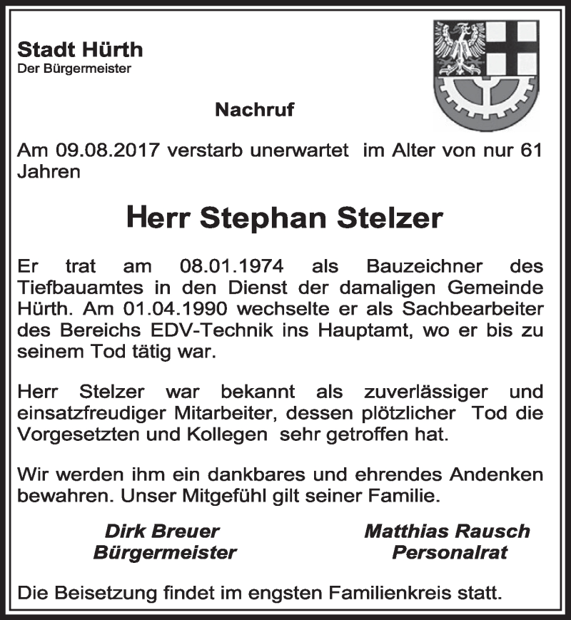  Traueranzeige für Stephan Stelzer vom 19.08.2017 aus  Sonntags-Post 