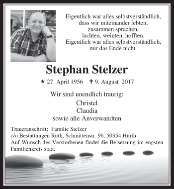 Anzeige von Stephan Stelzer von  Wochenende 