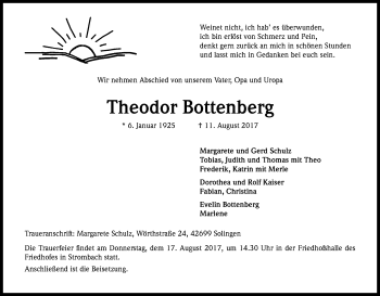 Anzeige von Theodor Bottenberg von Kölner Stadt-Anzeiger / Kölnische Rundschau / Express