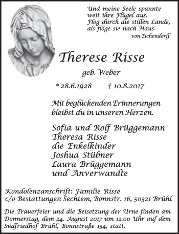 Anzeige von Therese Risse von  Schlossbote/Werbekurier 