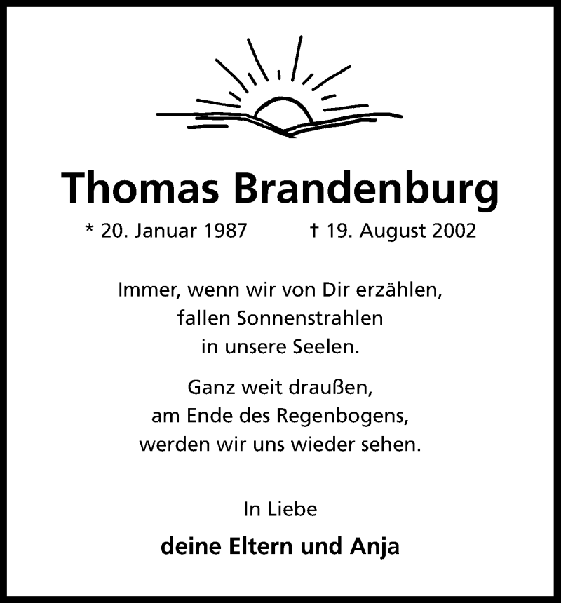  Traueranzeige für Thomas Brandenburg vom 19.08.2017 aus Kölner Stadt-Anzeiger / Kölnische Rundschau / Express