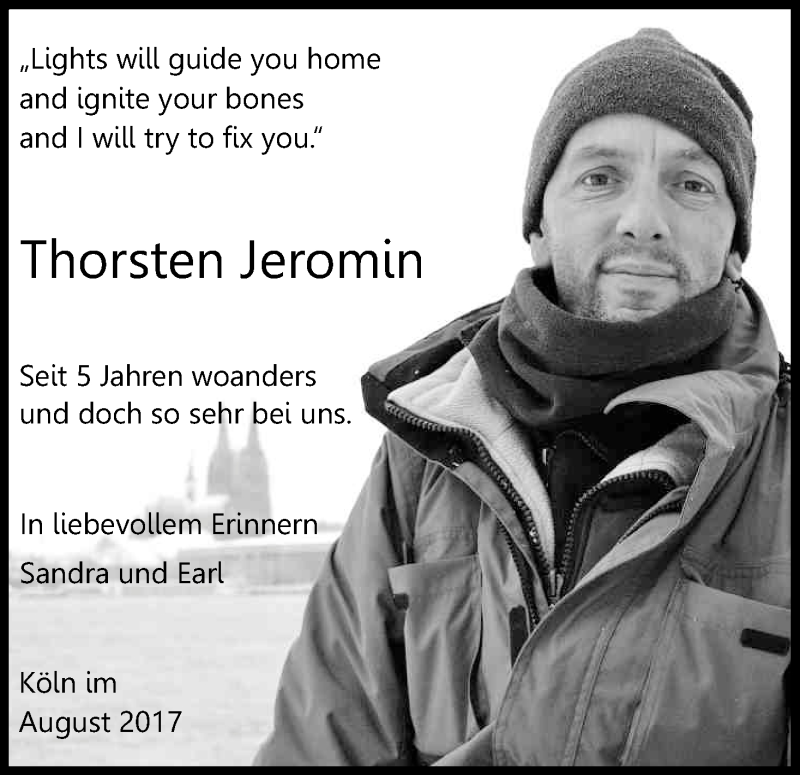  Traueranzeige für Thorsten Jeromin vom 19.08.2017 aus Kölner Stadt-Anzeiger / Kölnische Rundschau / Express