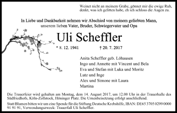 Anzeige von Uli Scheffler von Kölner Stadt-Anzeiger / Kölnische Rundschau / Express
