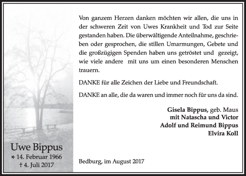  Traueranzeige für Uwe Bippus vom 19.08.2017 aus  Sonntags-Post 