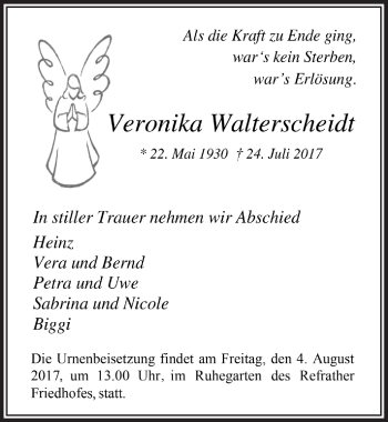 Anzeige von Veronika Walterscheidt von  Bergisches Handelsblatt 