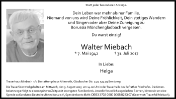 Anzeige von Walter Miebach von Kölner Stadt-Anzeiger / Kölnische Rundschau / Express