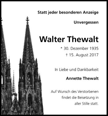 Anzeige von Walter Thewalt von Kölner Stadt-Anzeiger / Kölnische Rundschau / Express