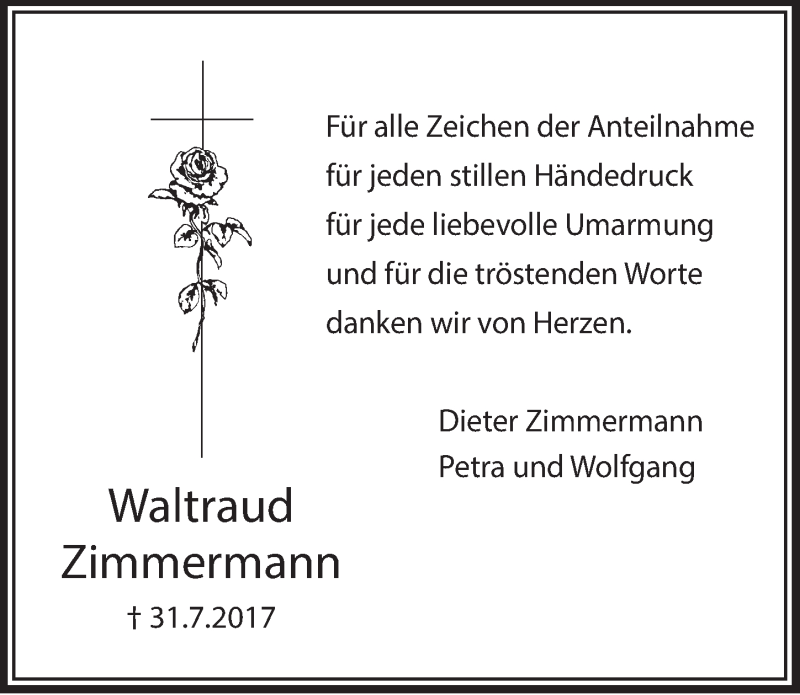  Traueranzeige für Waltraud Zimmermann vom 23.08.2017 aus  Extra Blatt 