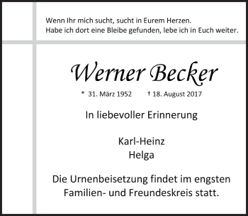 Anzeige von Werner Becker von  Bergisches Handelsblatt 
