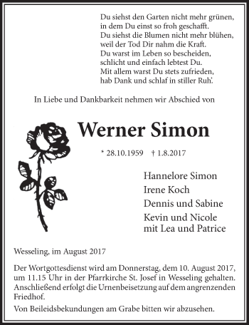 Anzeige von Werner Simon von  Schlossbote/Werbekurier 