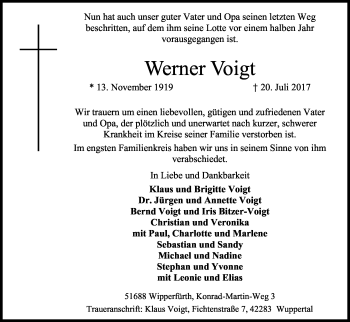 Anzeige von Werner Voigt von Kölner Stadt-Anzeiger / Kölnische Rundschau / Express