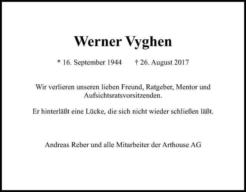  Traueranzeige für Werner Vyghen vom 30.08.2017 aus Kölner Stadt-Anzeiger / Kölnische Rundschau / Express