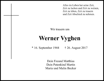 Anzeige von Werner Vyghen von Kölner Stadt-Anzeiger / Kölnische Rundschau / Express