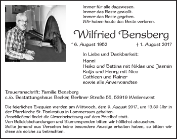 Anzeige von Wilfried Bensberg von  Blickpunkt Euskirchen 