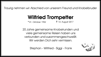 Anzeige von Wilfried Trompetter von Kölner Stadt-Anzeiger / Kölnische Rundschau / Express