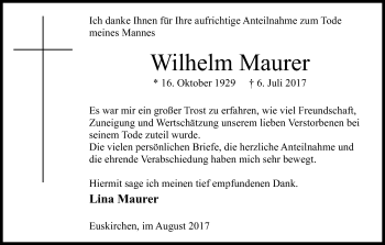 Anzeige von Wilhelm Maurer von Kölner Stadt-Anzeiger / Kölnische Rundschau / Express