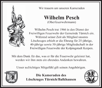 Anzeige von Wilhelm Pesch von  Werbepost 