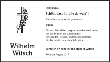 Anzeige von Wilhelm Witsch von  Kölner Wochenspiegel 