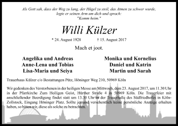 Anzeige von Willi Külzer von Kölner Stadt-Anzeiger / Kölnische Rundschau / Express
