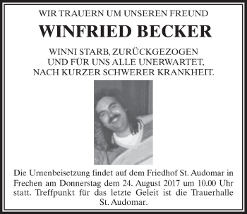 Anzeige von Winfried Becker von  Sonntags-Post 