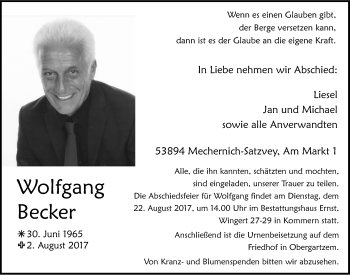 Anzeige von Wolfgang Becker von  Blickpunkt Euskirchen 