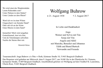 Anzeige von Wolfgang Buhrow von Kölner Stadt-Anzeiger / Kölnische Rundschau / Express