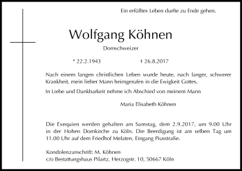 Anzeige von Wolfgang Köhnen von Kölner Stadt-Anzeiger / Kölnische Rundschau / Express