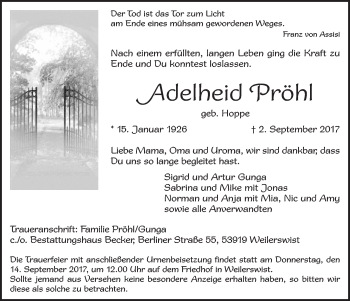 Anzeige von Adelheid Pröhl von  Blickpunkt Euskirchen 