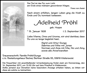 Anzeige von Adelheid Tröhl von Kölner Stadt-Anzeiger / Kölnische Rundschau / Express
