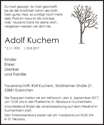 Anzeige von Adolf Kuchem von  Blickpunkt Euskirchen 