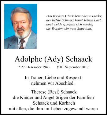 Anzeige von Adolphe Schaack von Kölner Stadt-Anzeiger / Kölnische Rundschau / Express