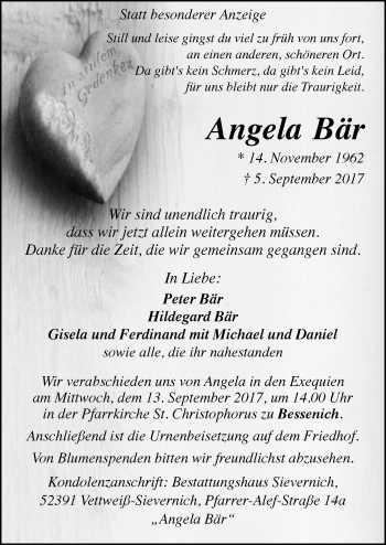 Anzeige von Angela Bär von  Blickpunkt Euskirchen 