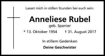 Anzeige von Anneliese Rubel von Kölner Stadt-Anzeiger / Kölnische Rundschau / Express