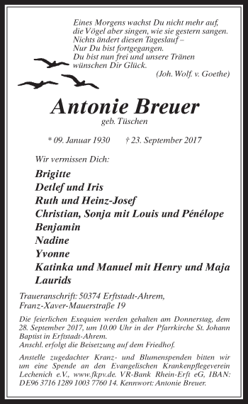 Anzeige von Antonie Breuer von  Werbepost 