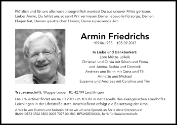 Anzeige von Armin Friedrichs von Kölner Stadt-Anzeiger / Kölnische Rundschau / Express