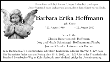 Anzeige von Barbara Erika Hoffmann von Kölner Stadt-Anzeiger / Kölnische Rundschau / Express