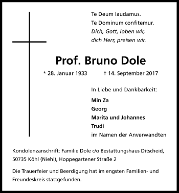 Anzeige von Bruno Dole von Kölner Stadt-Anzeiger / Kölnische Rundschau / Express