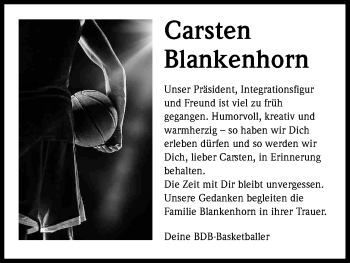 Anzeige von Carsten Blankenhorn von Kölner Stadt-Anzeiger / Kölnische Rundschau / Express