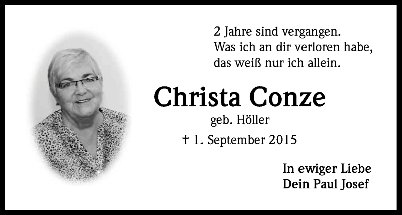  Traueranzeige für Christa Conze vom 02.09.2017 aus Kölner Stadt-Anzeiger / Kölnische Rundschau / Express