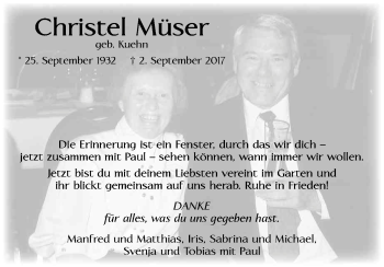 Anzeige von Christel Müser von Kölner Stadt-Anzeiger / Kölnische Rundschau / Express