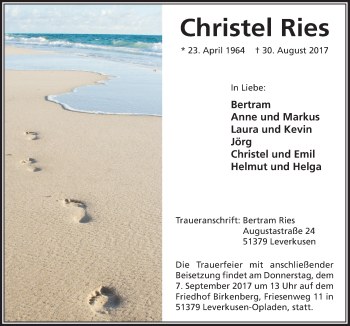 Anzeige von Christel Ries von  Lokale Informationen 
