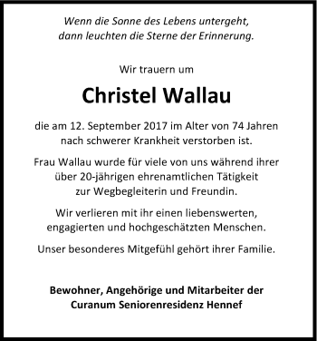 Anzeige von Christel Wallau von Kölner Stadt-Anzeiger / Kölnische Rundschau / Express