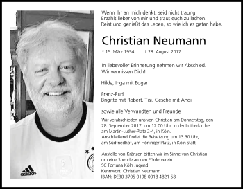 Anzeige von Christian Neumann von Kölner Stadt-Anzeiger / Kölnische Rundschau / Express