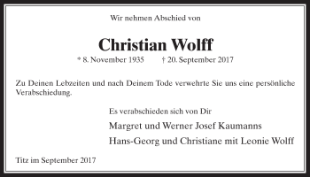Anzeige von Christian Wolff von  Werbepost 
