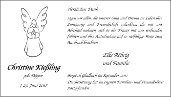 Anzeige von Christine Kießling von  Bergisches Handelsblatt 