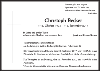 Anzeige von Christoph Becker von  Sonntags-Post 