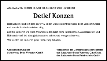 Anzeige von Detlef Konzen von Kölner Stadt-Anzeiger / Kölnische Rundschau / Express